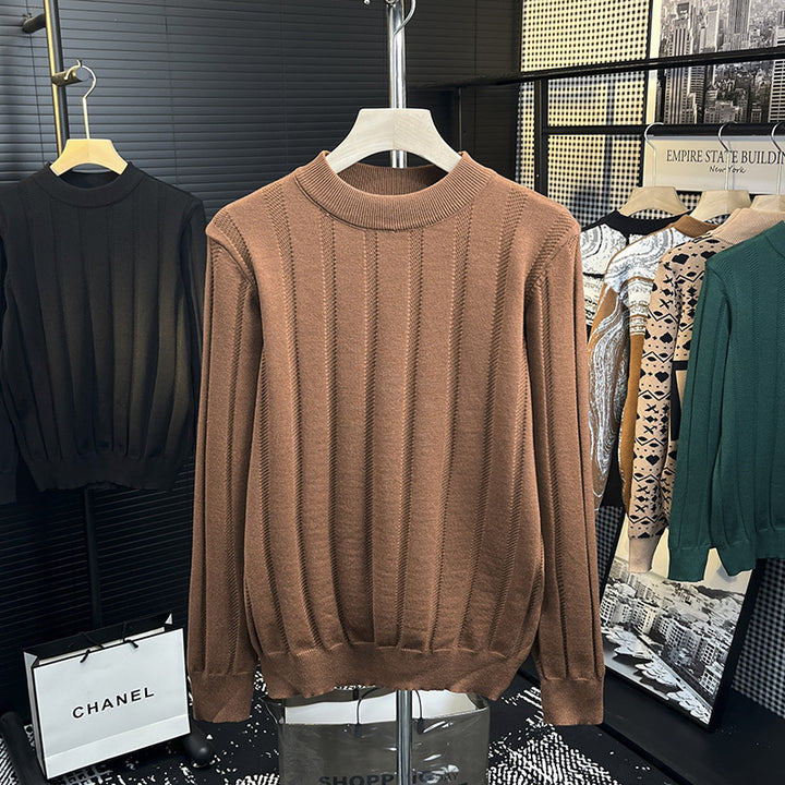 Men's fine knit pullover with vertical rib structure and short stand-up collar Mune Fashion