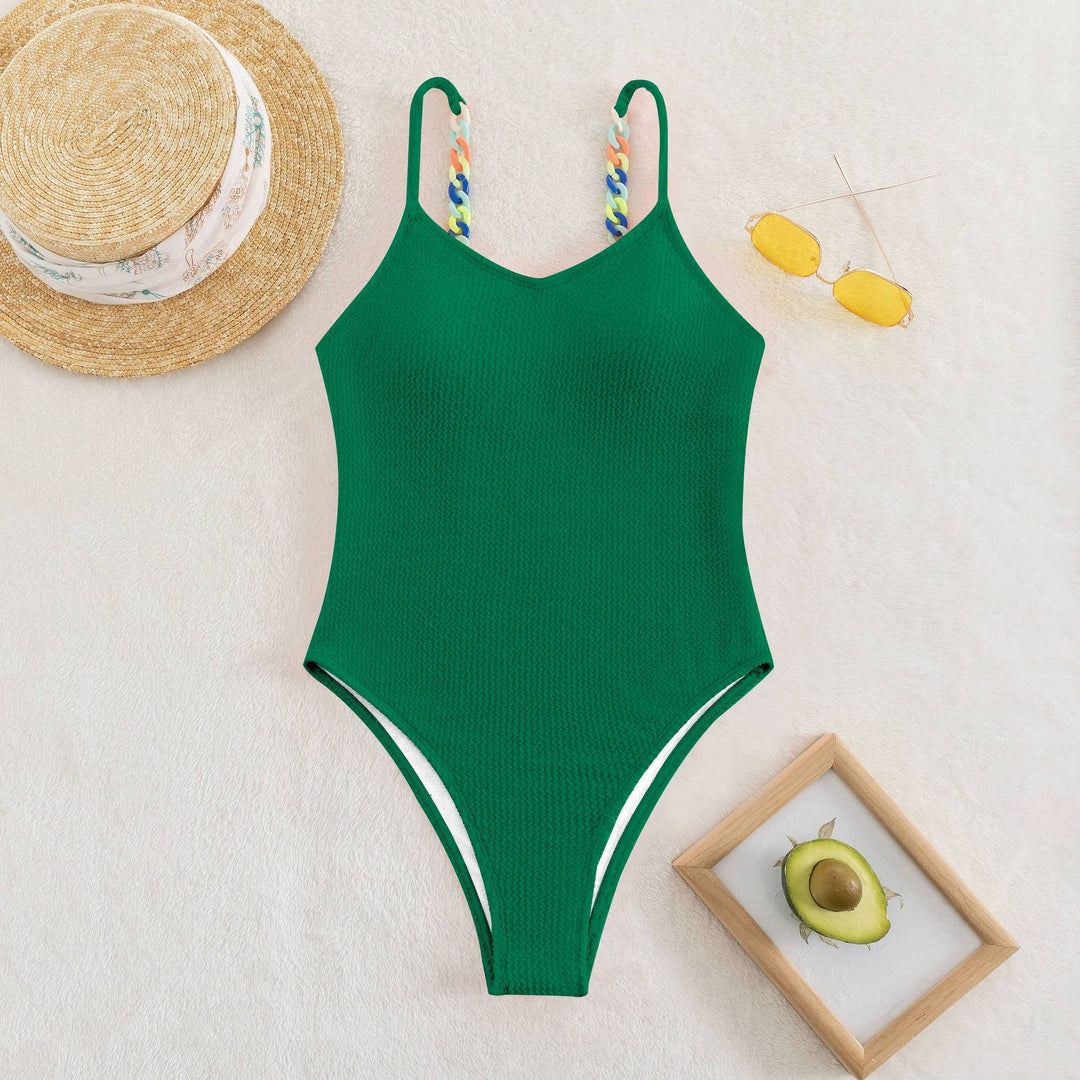 Ladies one-piece swimsuit with fine waffle pattern and deep V-neck Mune Fashion