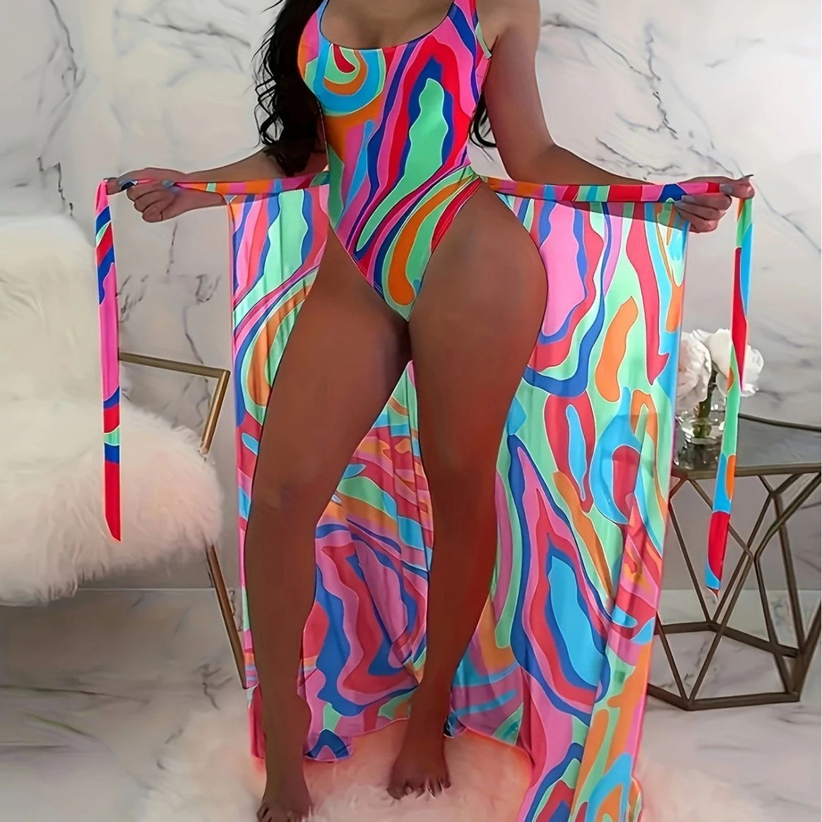 Women's One-Piece Swimsuit with Trendy Print and Wrap Detail Mune Fashion