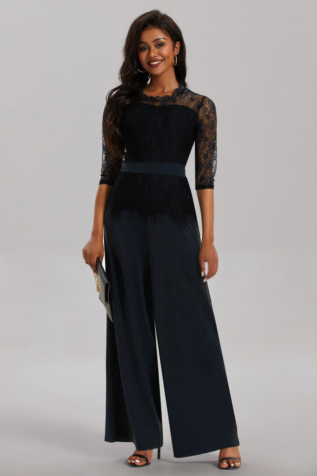 Elegant Women's Jumpsuit with Lace Sleeves and Wide Leg | Mune Fashion