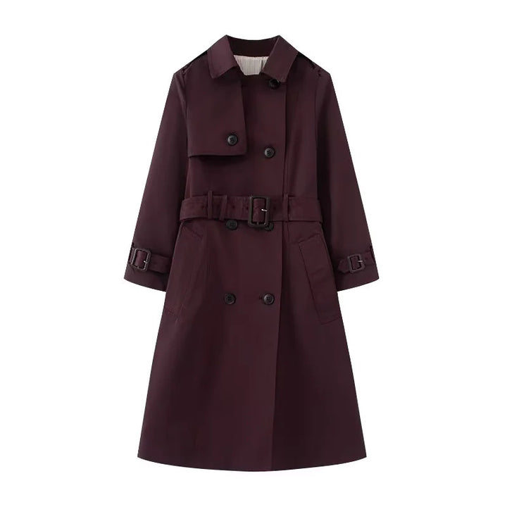 Women nan tailored trench coat with double-breasted button placket, tie belt and shoulder patches Mune Fashion