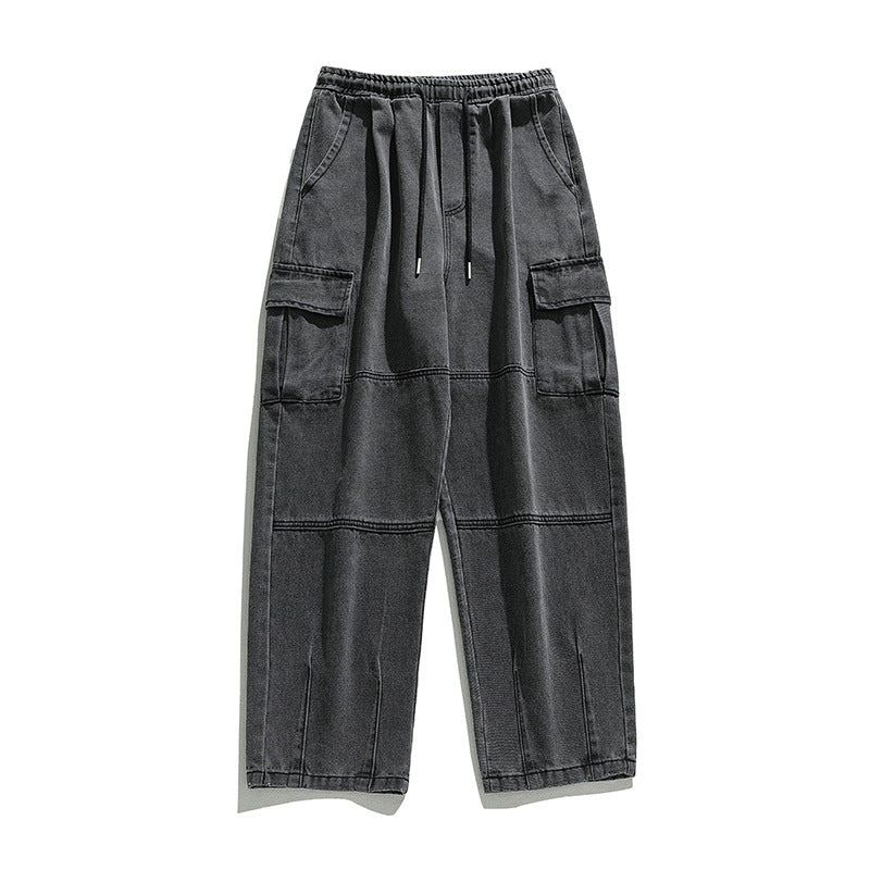 Men's cargo casual pants made of cotton denim with drawstring waistband, yoke seams, and flap pockets Mune Fashion