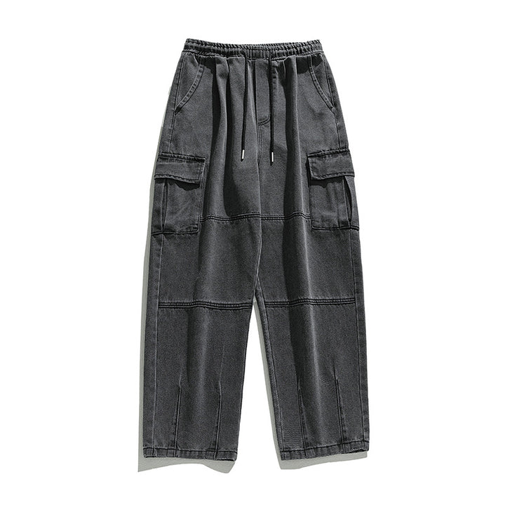 Unisex Wide Cargo Jeans with Elastic Waist, Drawstring and Utility Pockets Mune Fashion
