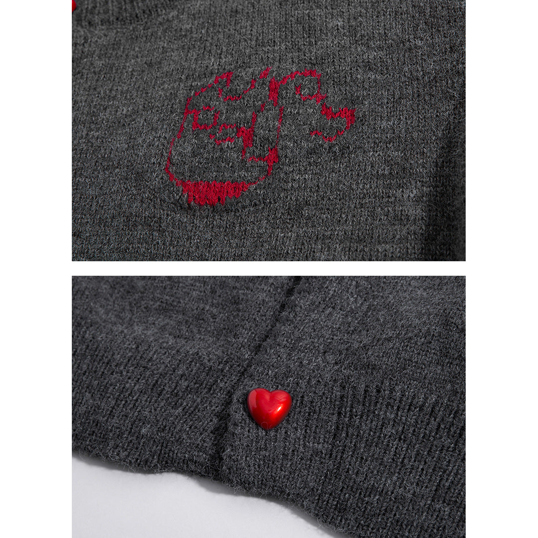 Women's Cozy Chunky Knit Cardigan with Heart Buttons Mune Fashion