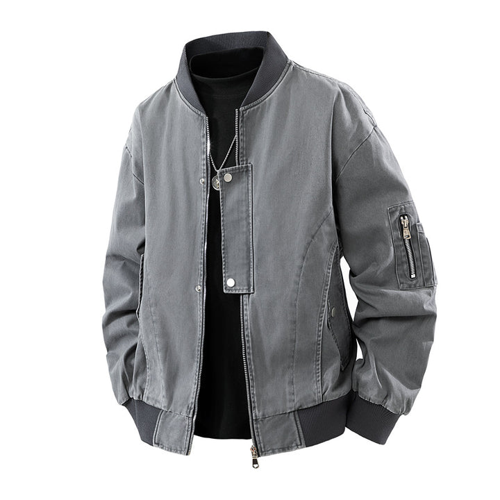 Men's Boxy Bomber Jacket in Utility Look with Sleeve Zipper & Ribbed Cuffs Mune Fashion
