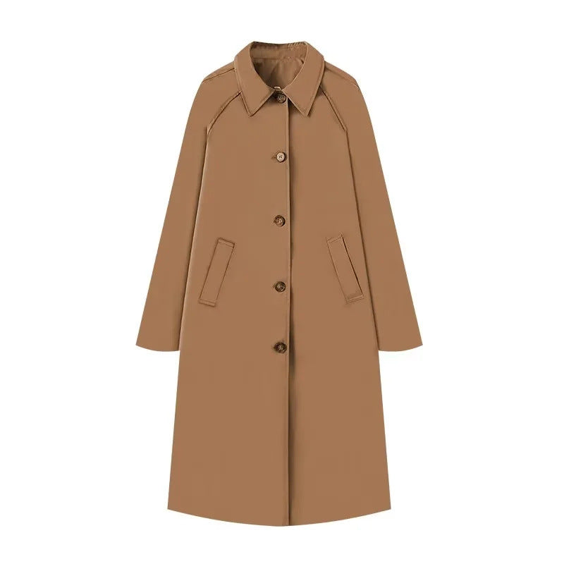 Women 400+ long cut trench coat with raglan sleeves and concealed button placket Mune Fashion