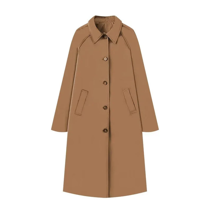 Women 400+ long cut trench coat with raglan sleeves and concealed button placket Mune Fashion