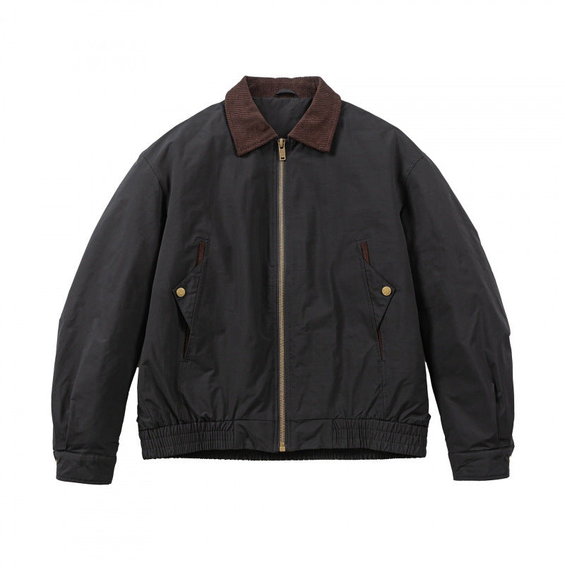 Men's Boxy Field Bomber Jacket with Cord Collar, Metal Zipper and Elastic Hem Mune Fashion