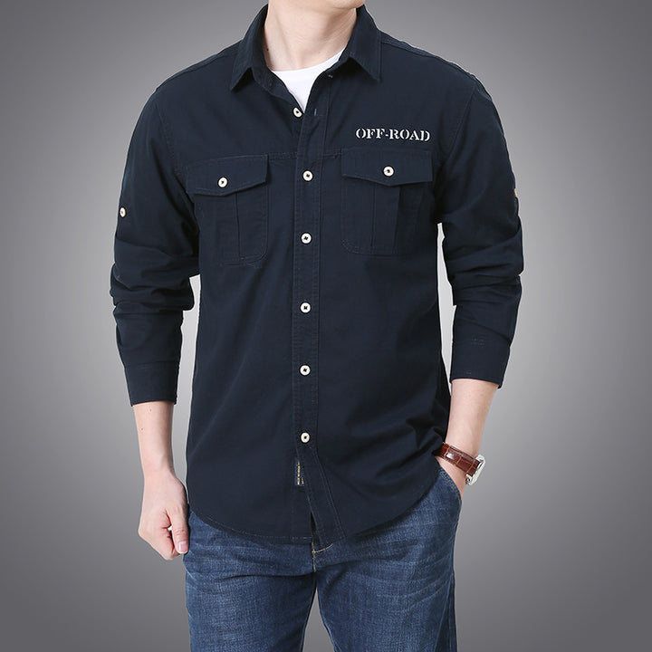 Men's long-sleeve workwear shirt with snap-button chest pockets and roll-up sleeves Mune Fashion