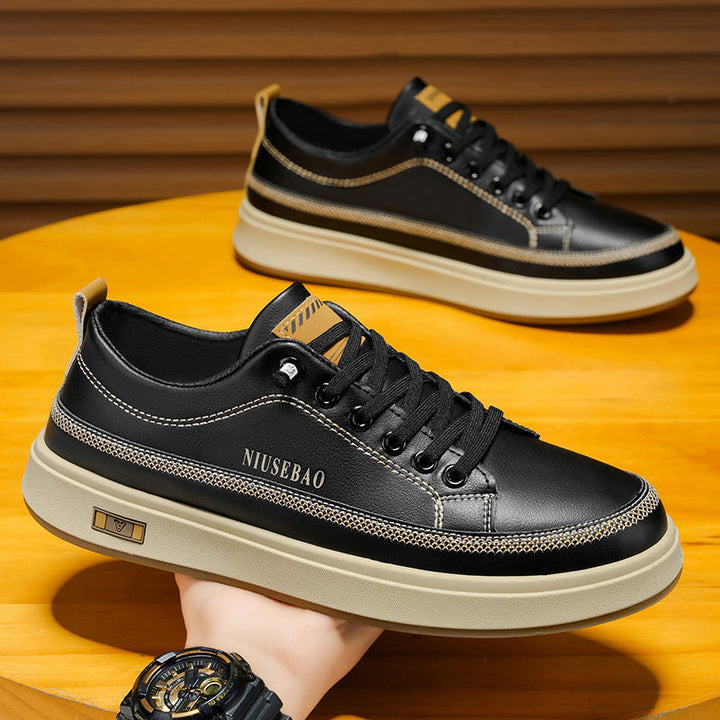 Women's Fashionable Leather Sneakers with Comfortable Cushioning and Slip-Resistant Sole Mune Fashion