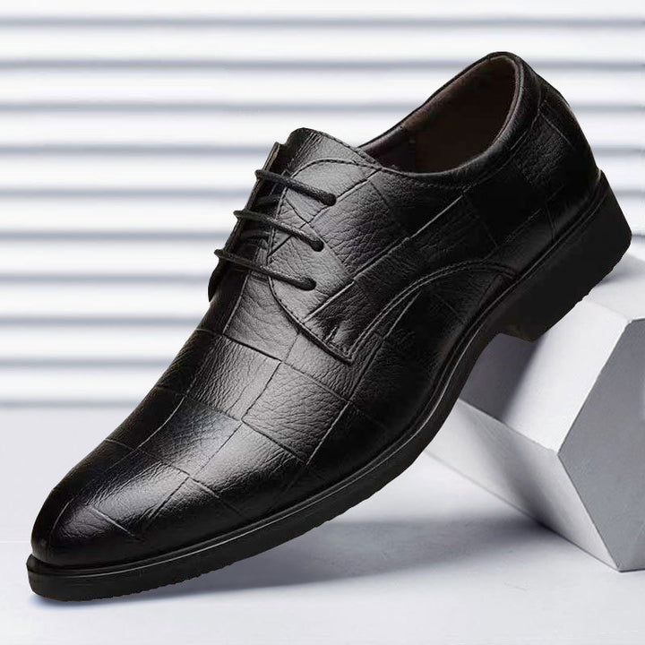 Men's Elegant Derby Leather Lace-Up with Crocodile Embossing Mune Fashion