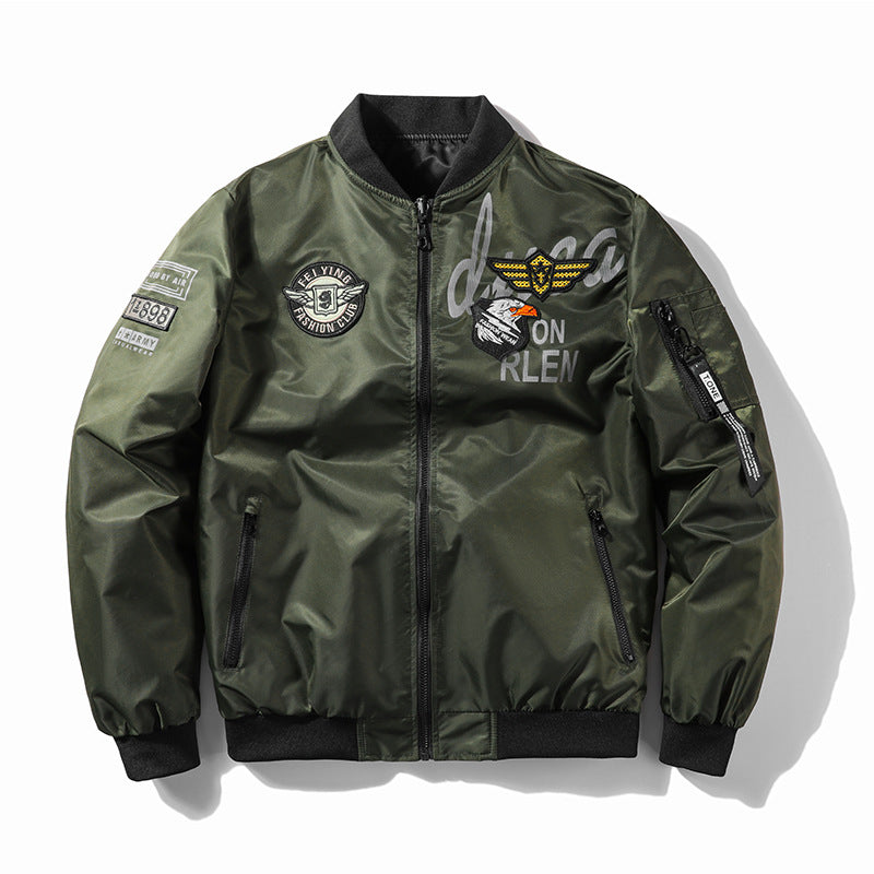 Men's Fashion Bomber Jacket with Faux Leather and Embroidery Mune Fashion