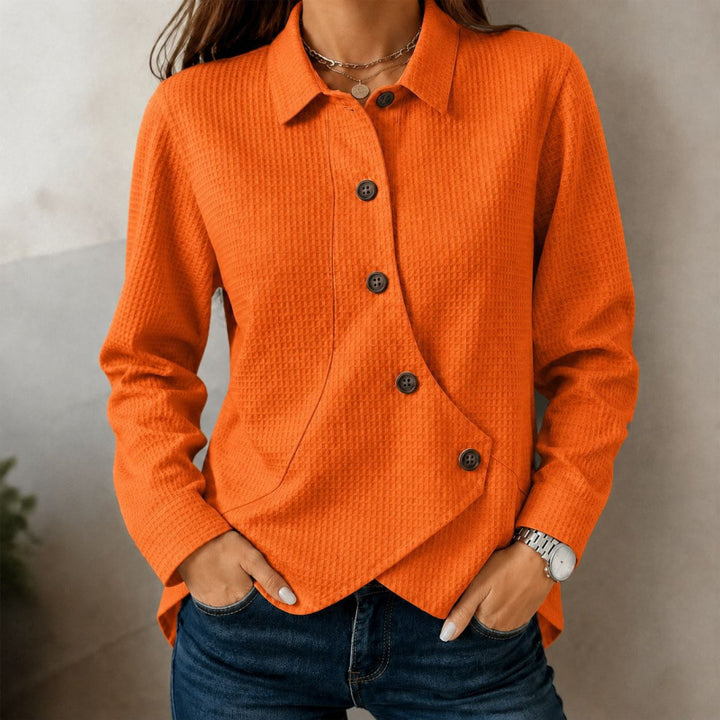 Women's structured waffle shirt jacket with asymmetrical button placket and side pocket Mune Fashion