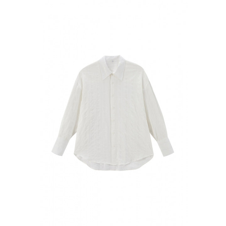 Unisex Oversize Linen Blend Shirt with Textured Stripes, Kent Collar and Rounded Hem Mune Fashion