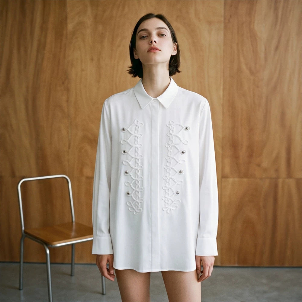 Women's Embellished Blouse with Decorative Cord Application Mune Fashion