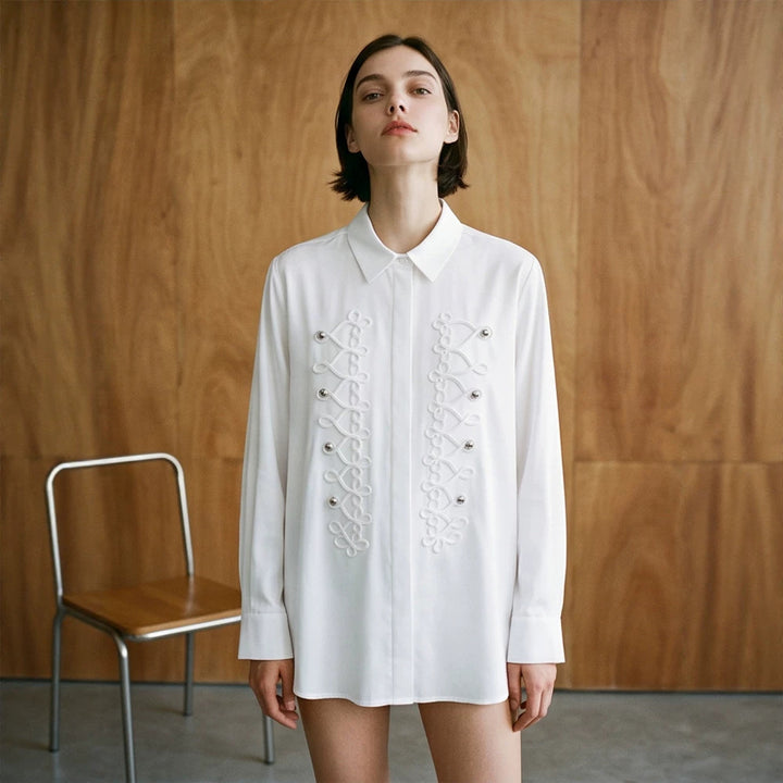 Women's Embellished Blouse with Decorative Cord Application Mune Fashion