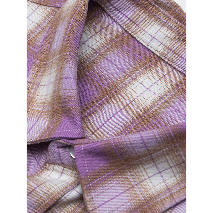 Women Oversized Check Shirt with Longline Cut, Chest Pocket and Rounded Hem Mune Fashion