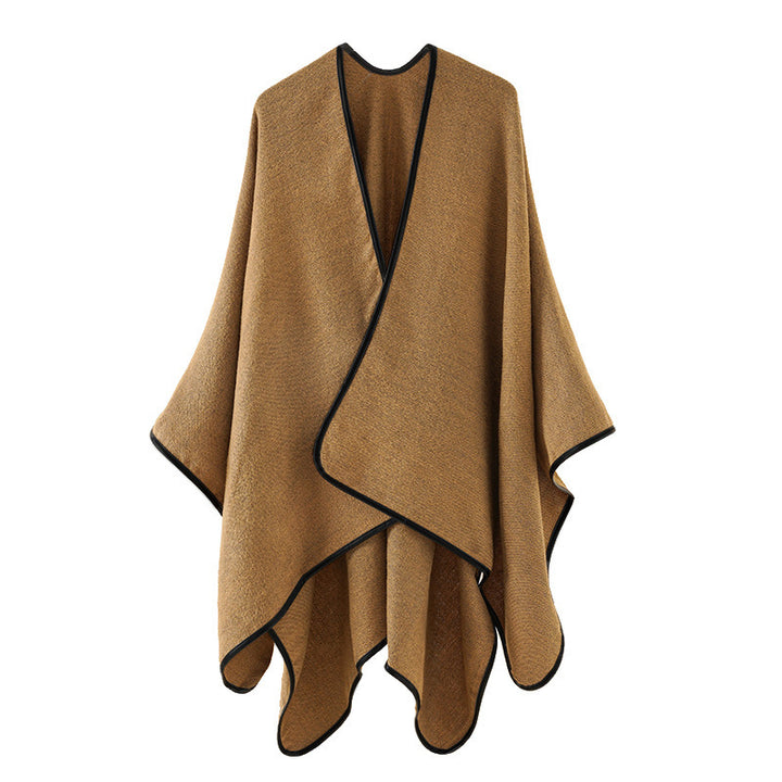 Women's Wool Blend Cape in Oversized Cloak with Contrast Stitching Mune Fashion