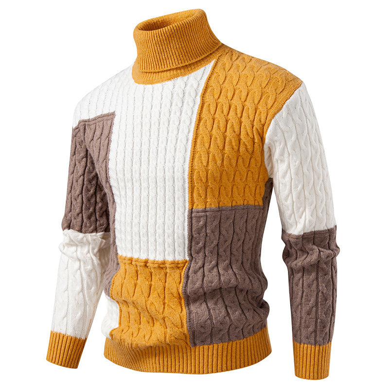 Men's structured turtleneck sweater with color block cable knit Mune Fashion