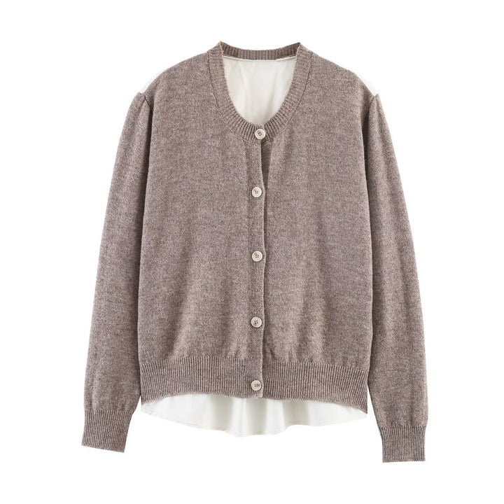 Women's Casual Cardigan with Attached Blouse Trim and V-Neck Mune Fashion