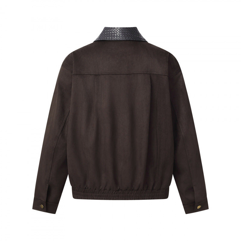 Men's short-cut bomber jacket in suede look with structured collar, front zipper and elastic hem Mune Fashion