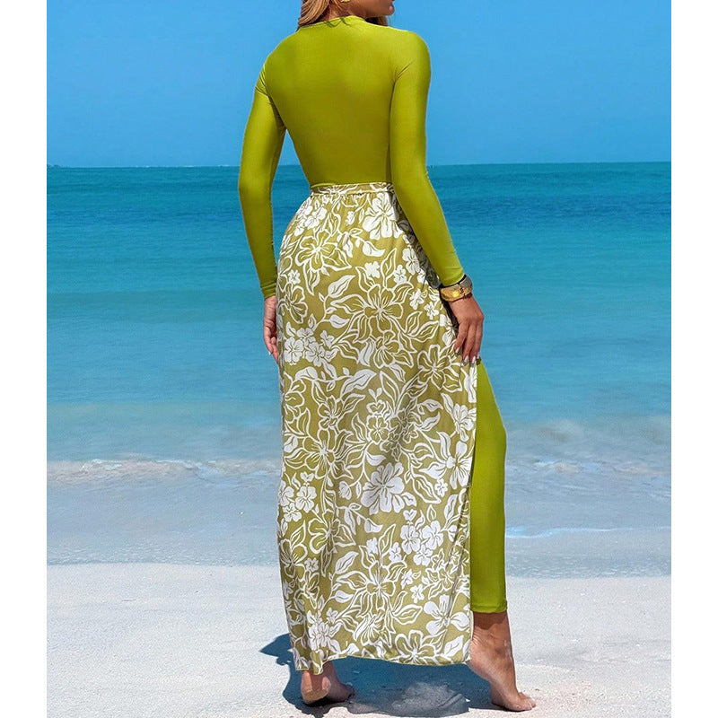 Women's Long Sleeve Swimwear with Fashionable Wrap Skirt Mune Fashion