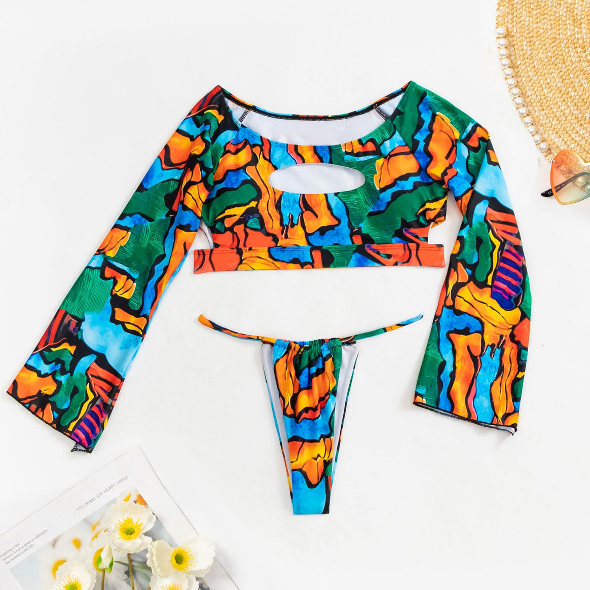 Women's Crop-Top Bikini with Long Sleeves and Fashionable Neckline Mune Fashion