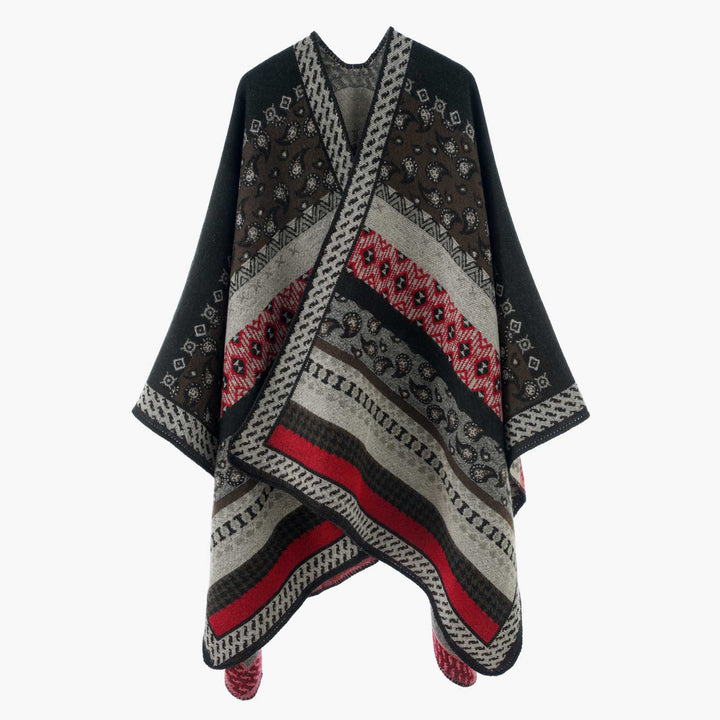 Women's Knit Cape in Paisley Jacquard with Asymmetric Hem Mune Fashion