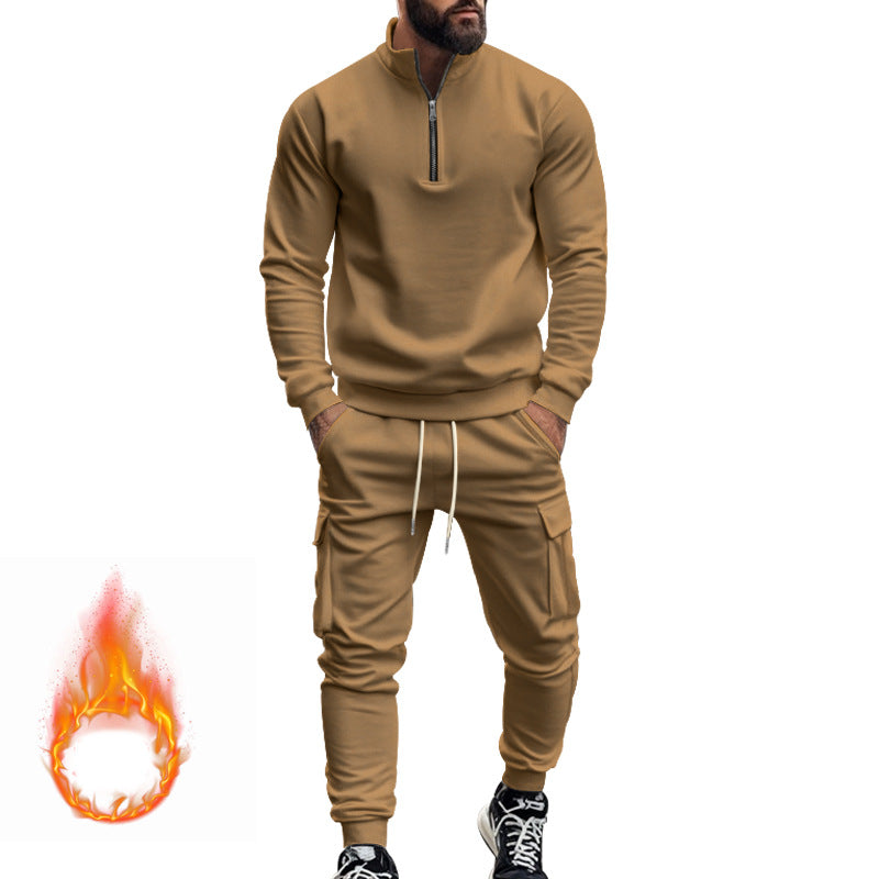 Men's nan sportives Cargo jogging set with half-zip stand collar, warming fleece lining and spacious flap pockets Mune Fashion