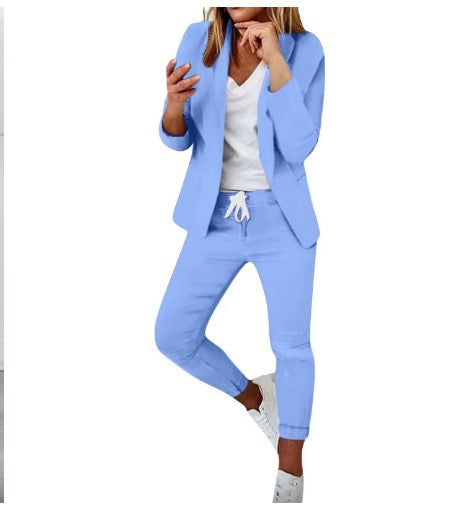 Women's Smart-Casual Blazer Set with open long blazer and tapered jog pants with drawstring Mune Fashion
