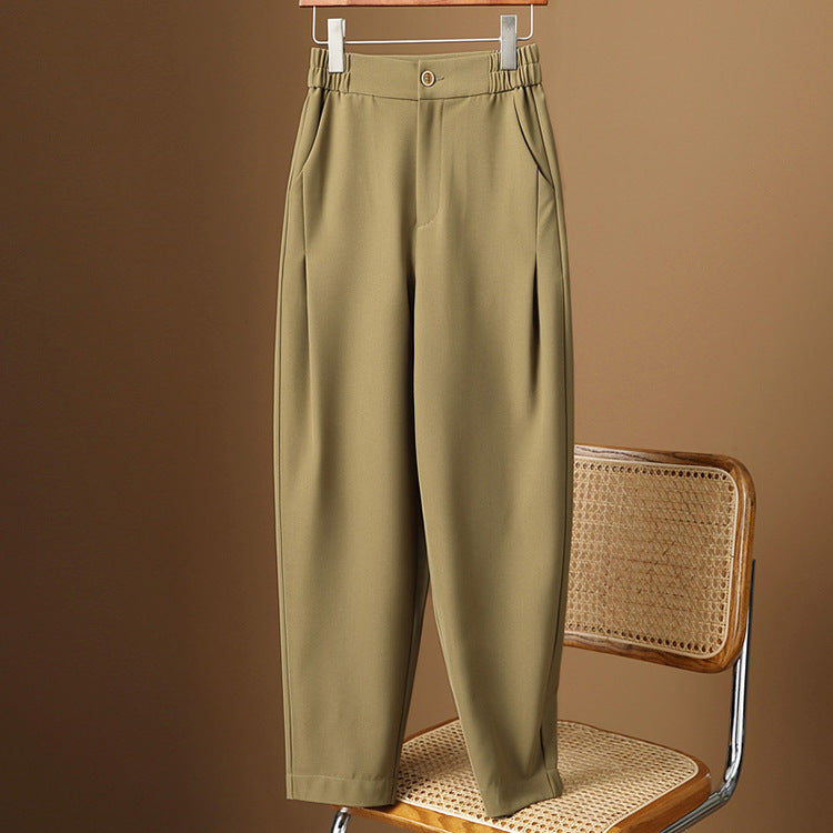 Women's high-waisted tapered suit trousers with elastic back waistband, crease & side pockets Mune Fashion