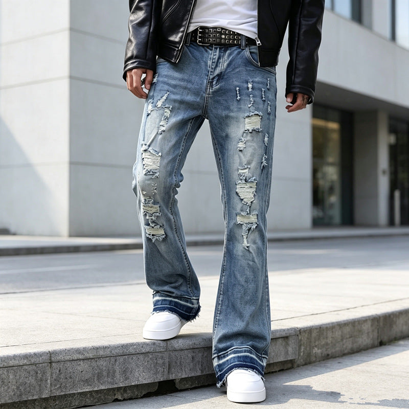 Men's Ripped Slim-Fit Jeans with Fashionable Details Mune Fashion