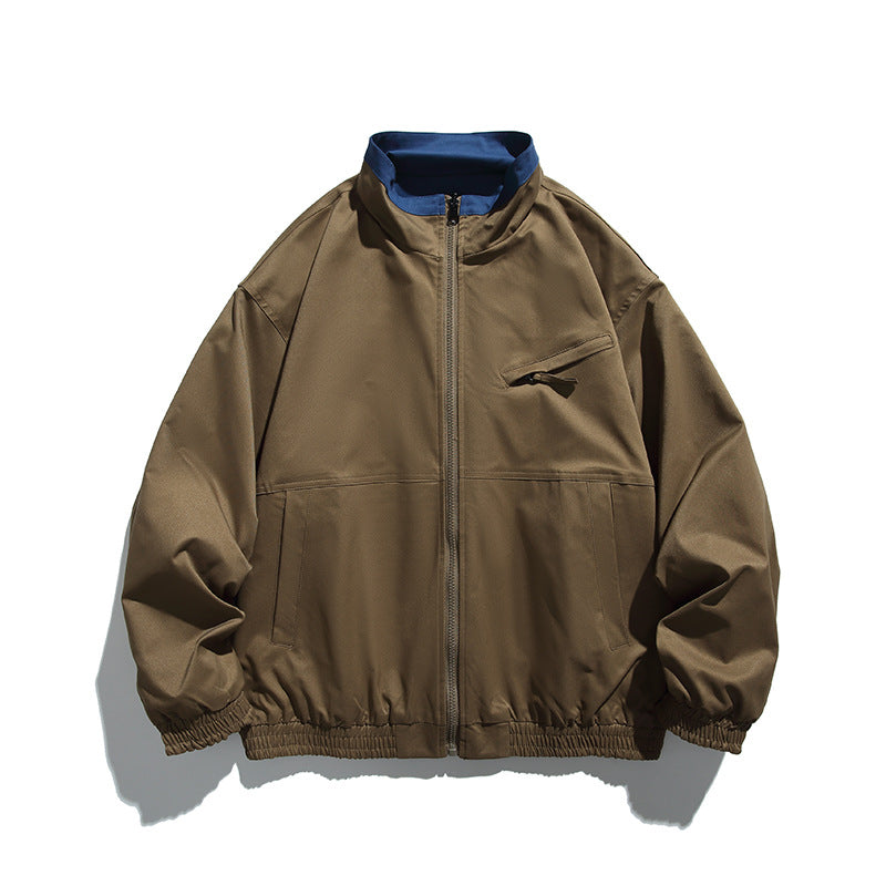 Unisex Boxy transitional jacket made of technical cotton blend with stand-up collar, front zipper, and concealed chest flap Mune Fashion