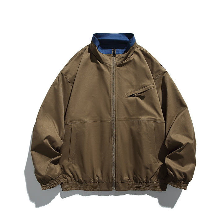 Unisex Boxy transitional jacket made of technical cotton blend with stand-up collar, front zipper, and concealed chest flap Mune Fashion