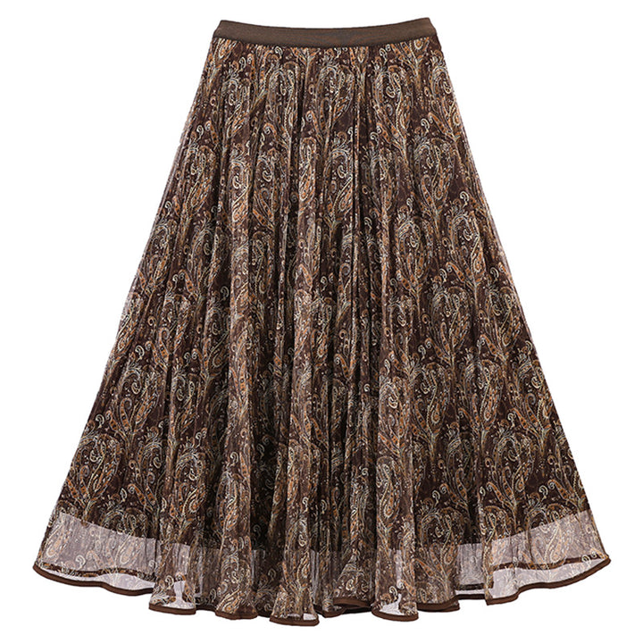Women's voluminous chiffon circle skirt in paisley motif with elastic waistband Mune Fashion