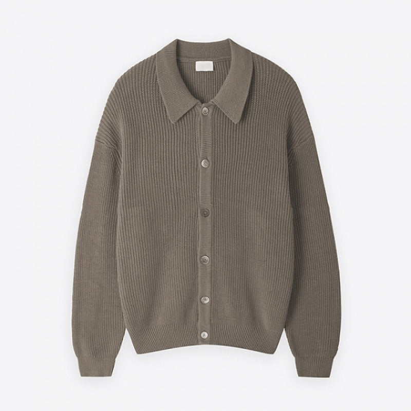 Unisex Chunky Ribbed Cardigan with Shirt Collar and Full Button Closure Mune Fashion