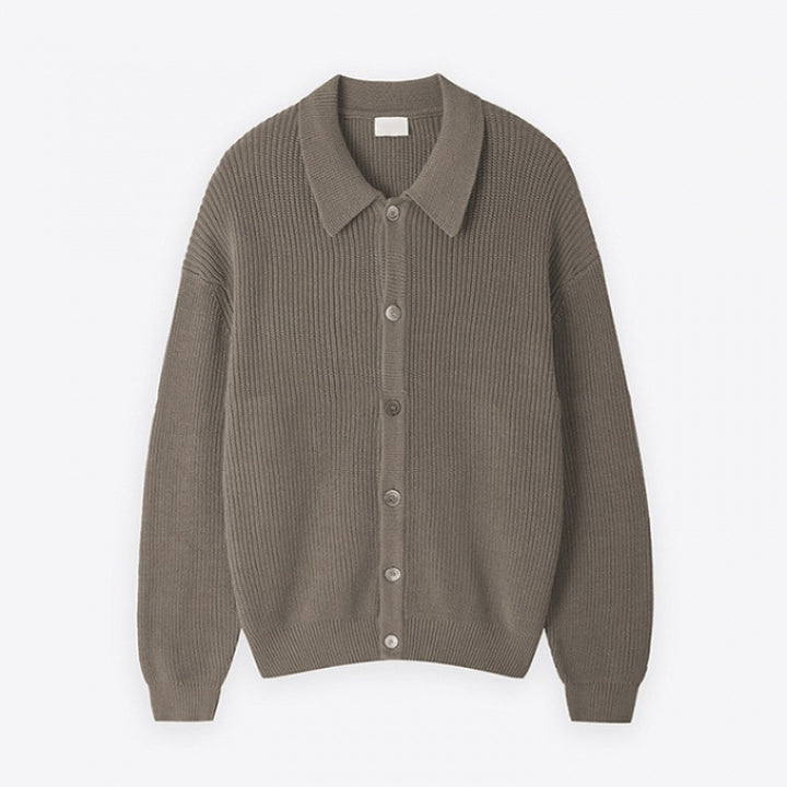 Unisex Chunky Ribbed Cardigan with Shirt Collar and Full Button Closure Mune Fashion