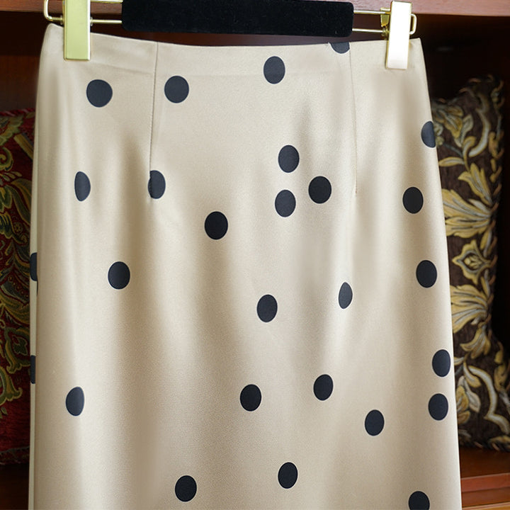 Women Elegant, Swinging Midi Skirt with Polka Dots Mune Fashion