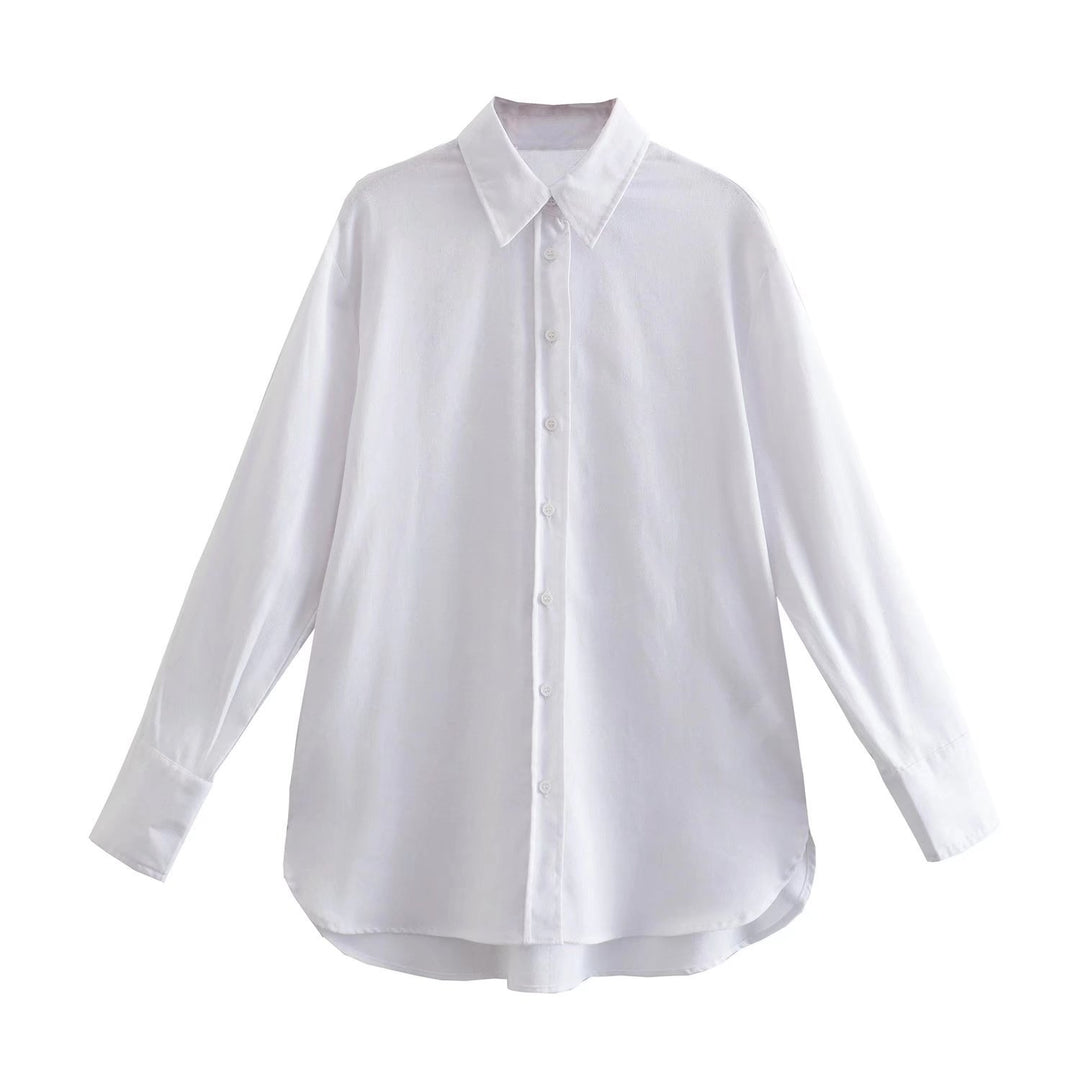 Women's Oversize Shirt Blouse with Extended Back, Boxy Cut and Continuous Button Placket Mune Fashion