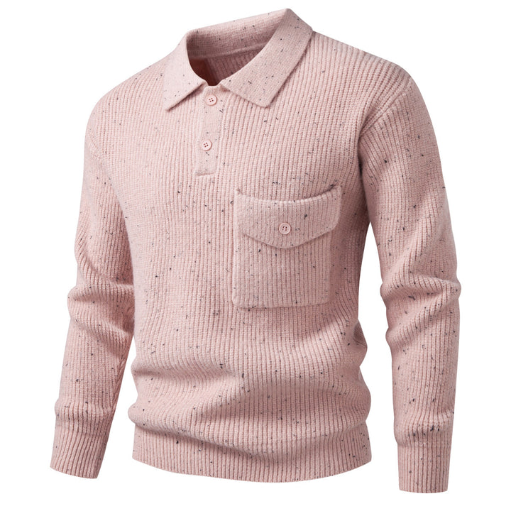 Men's ribbed knit polo collar sweater with patch chest pocket Mune Fashion