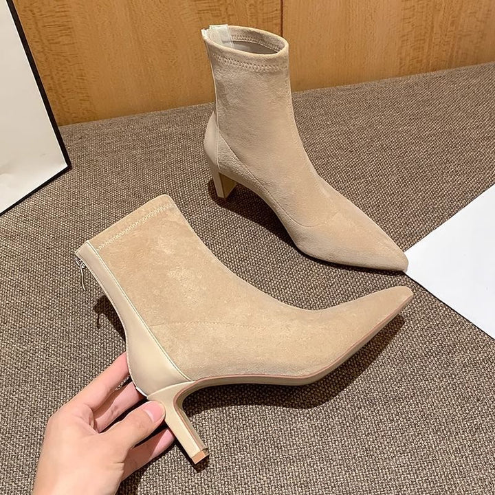 Women’s Stretch Ankle Boots with narrow toe and sculpted block heel Mune Fashion