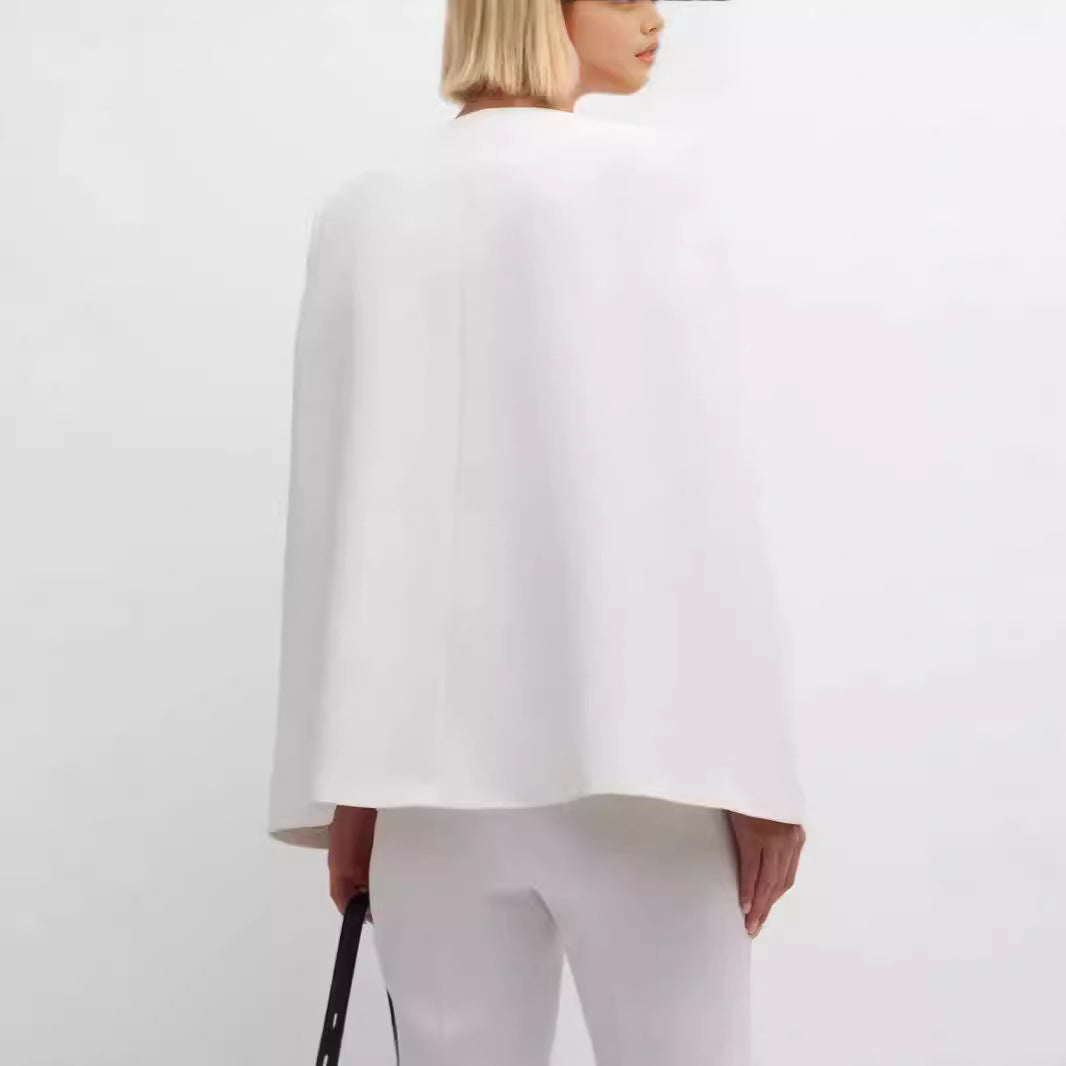 Women Elegant Cape Blazer Set with Open Sleeve Slot and Slim Suit Trousers Mune Fashion