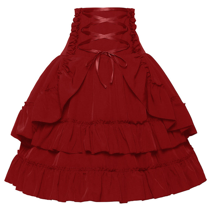 Women's layered Gothic-Lolita flared skirt with high-cut laced waistband Mune Fashion