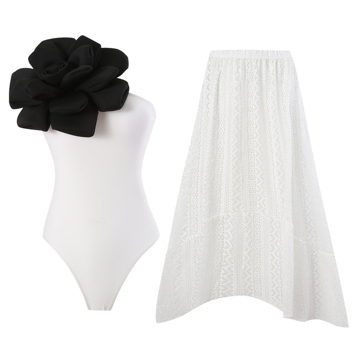 Ladies Elegant Swimsuit with Large Floral Detail and Transparent Overlay Mune Fashion
