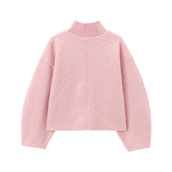 Women Oversize Cropped Pullover with Stand-Up Collar and Balloon Sleeves Mune Fashion
