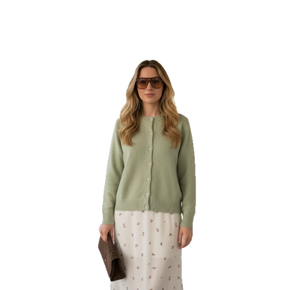 Women's fine-knit cardigan with round neck, continuous button placket & ribbed cuffs Mune Fashion