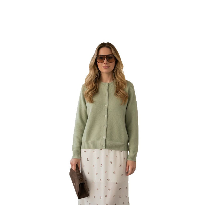 Women's fine-knit cardigan with round neck, continuous button placket & ribbed cuffs Mune Fashion