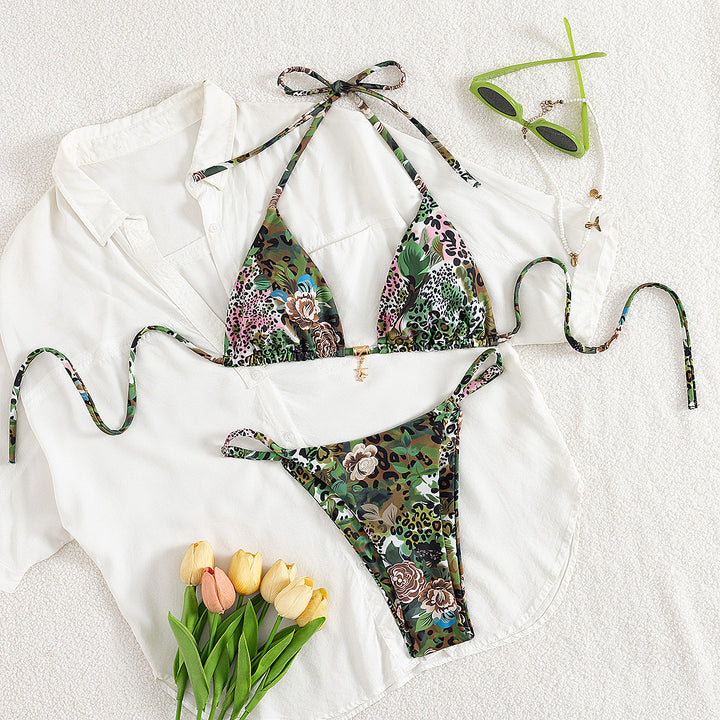 Women Triangle Bikini with Floral Camouflage Design Mune Fashion