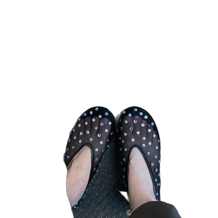 Women's Transparent Mesh Ballerinas with Rhinestone Detail and Padded Insole Mune Fashion