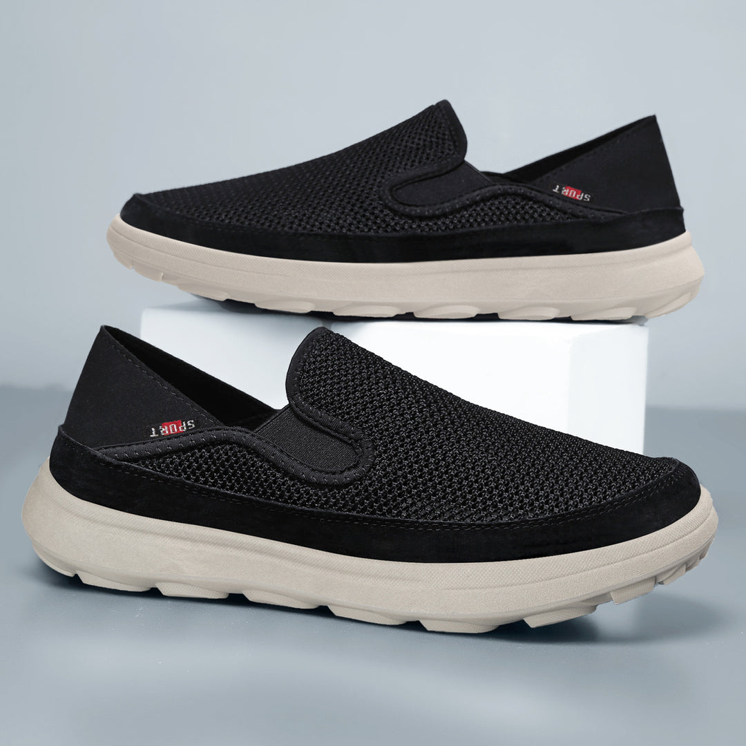Men's breathable mesh slip-on with suede trim, elastic entry, and grippy outdoor tread sole Mune Fashion